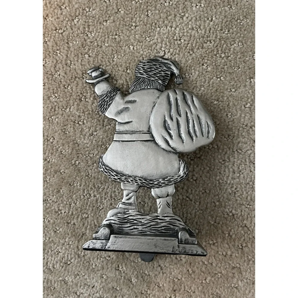 Santa Figurine Pewter Christmas Holiday Stocking Holder(Sits on Mantel) Rare
